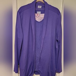 3 piece set Lounge Set Muk Luks Purple Top, Coverup and Print pants Size 1X NWT